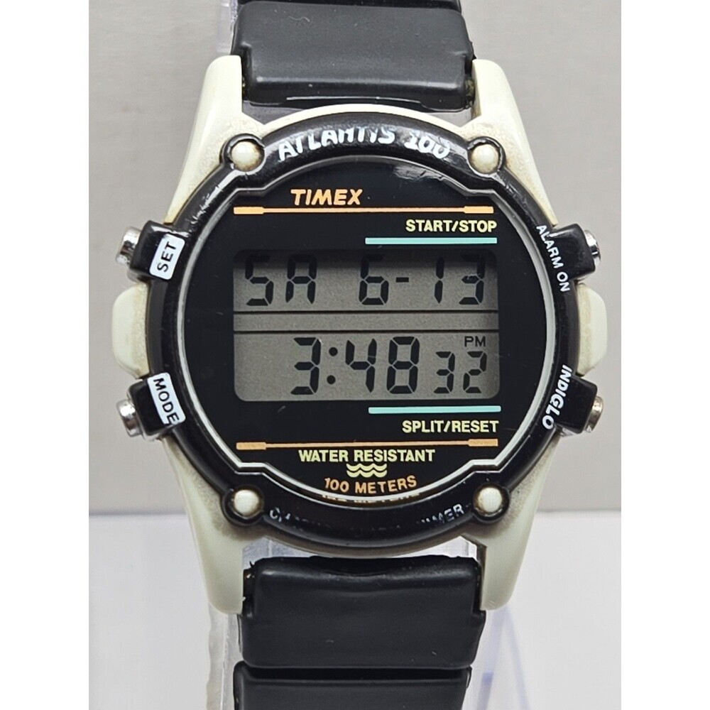1993 Timex Atlantis 100 Indiglo Digital Watch Mens 40mm Chrono Alarm New Battery - Picture 4 of 14